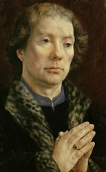 Carondelet-diptyykki: vasen paneeli, joka kuvaa Jean Carondeletia (1469-1545) Besanconin kirkon dekaania, 1517 (katso myös 97189 ja 210363)